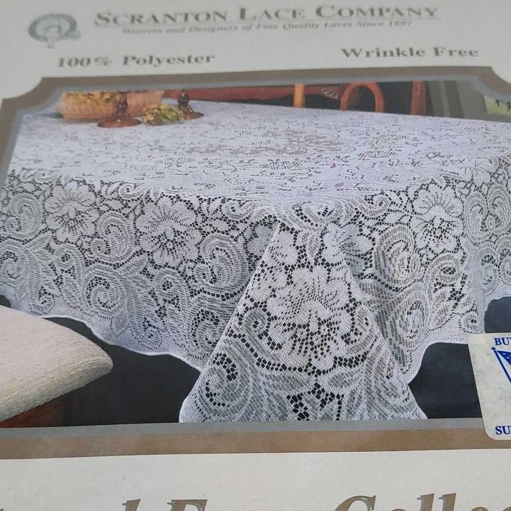 Scranton Lace Company Crystal Rose Oval Tablecloth 60x80 Ivory Made in USA NEW